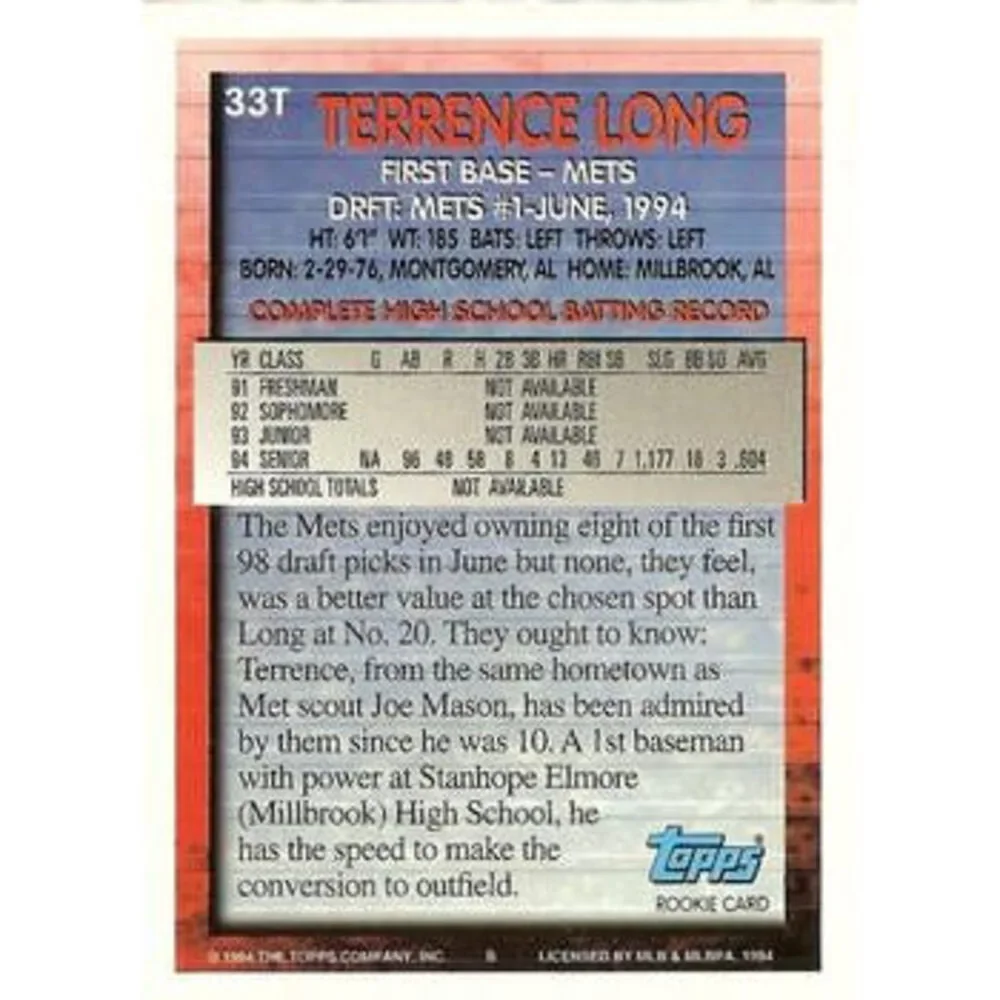 1994 Topps Traded Terrence Long DPK, RC 33T New York Mets